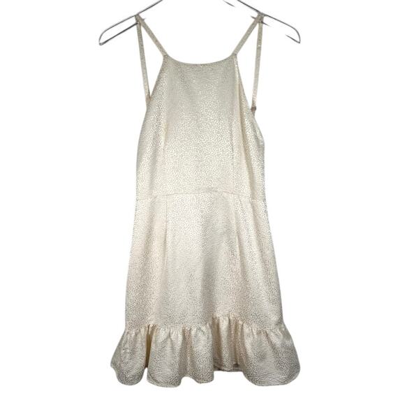 Stone Cold Fox Jacquard Pistol Backless Mini Dress 2 M/L White Satin Ruffle Hem - Picture 4 of 9